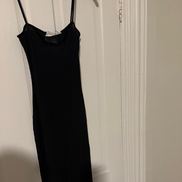 tie front black dress Buttoned Tie Front Long Sleeve Asymmetrical Neck Dress main image 0
